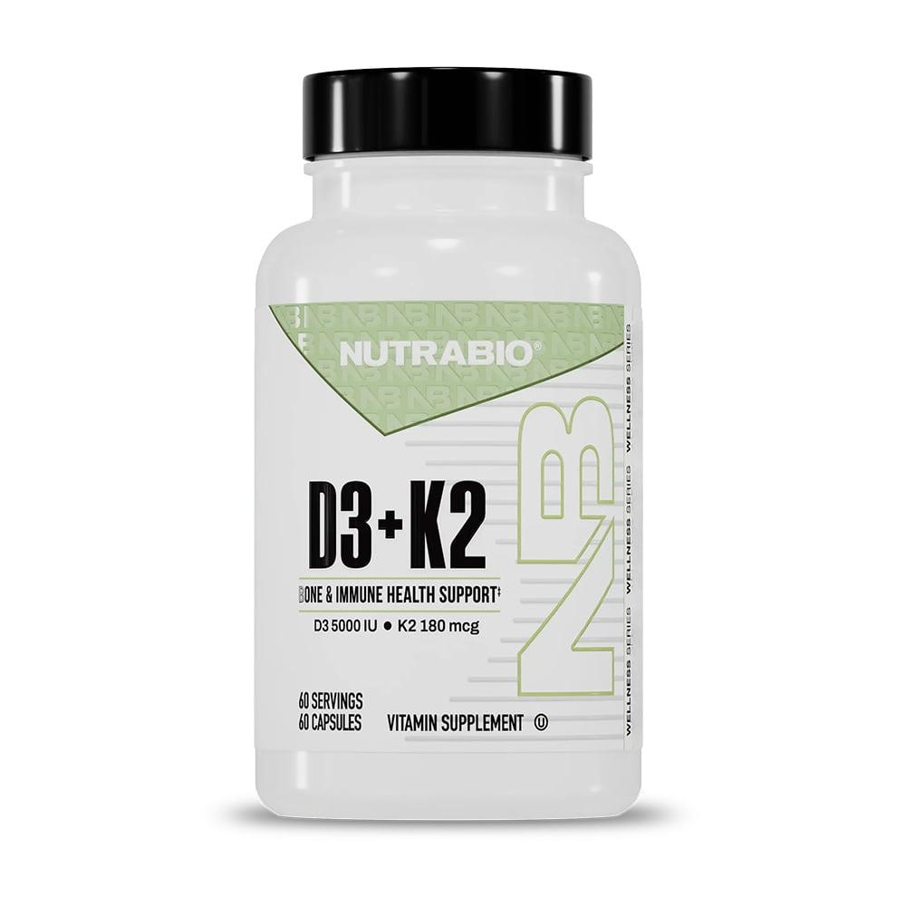 NutraBio D3+K2 - 60 Vegtable Capsules