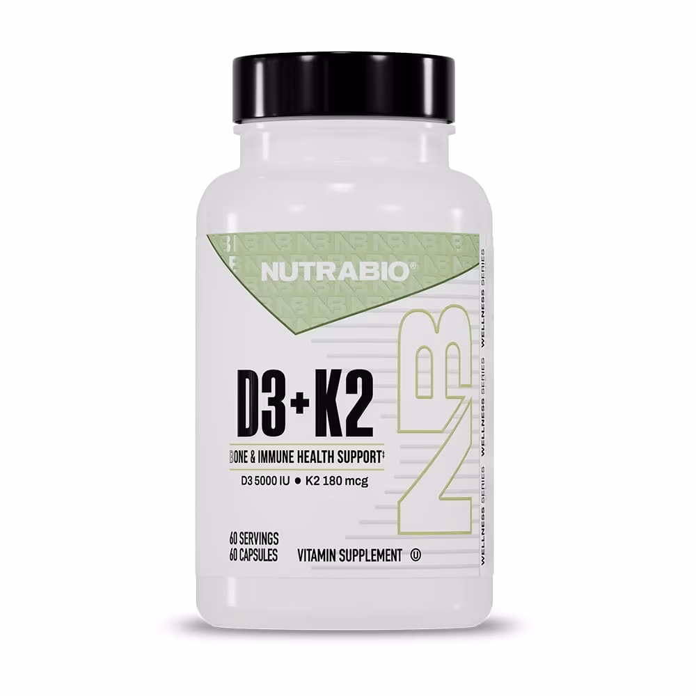 NutraBio D3+K2 - 60 Vegtable Capsules