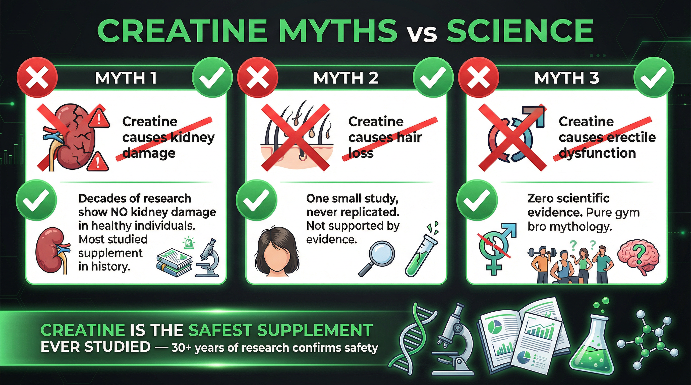 Infographic debunking common creatine safety myths